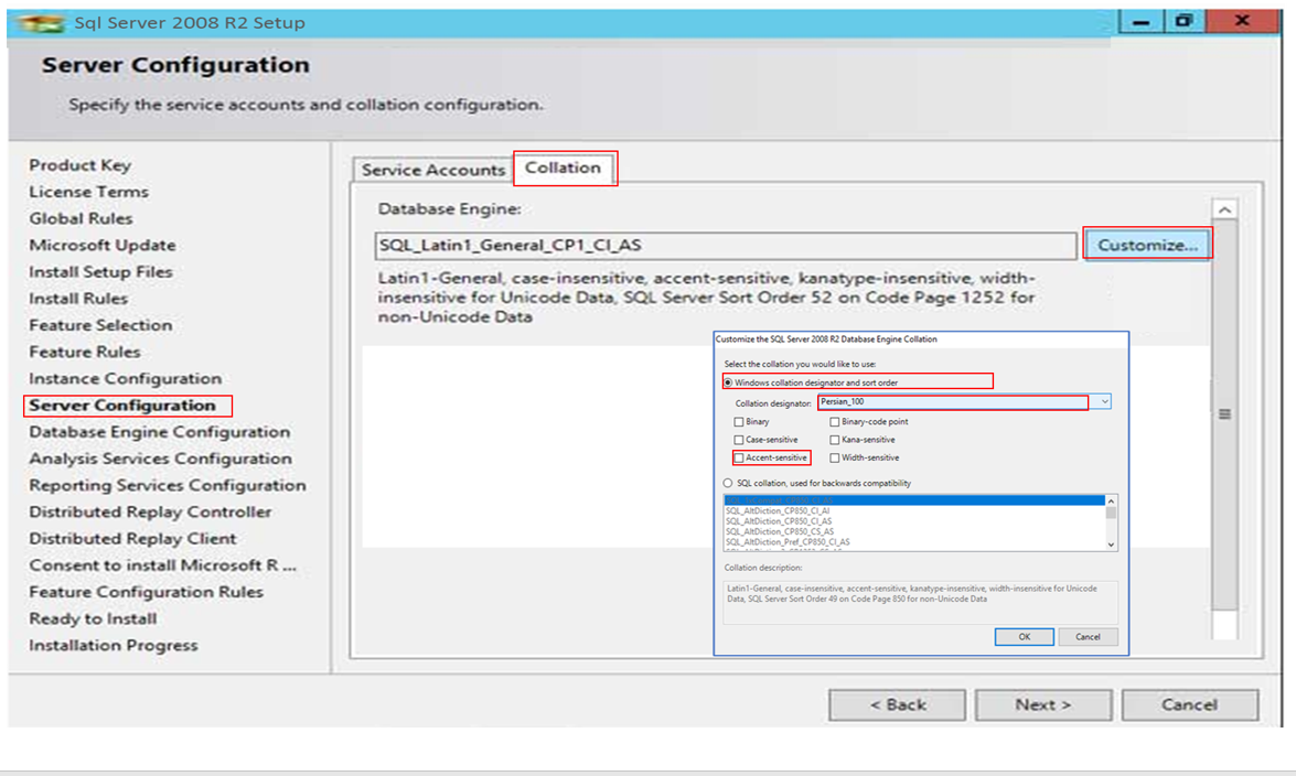 Server Configuration collation