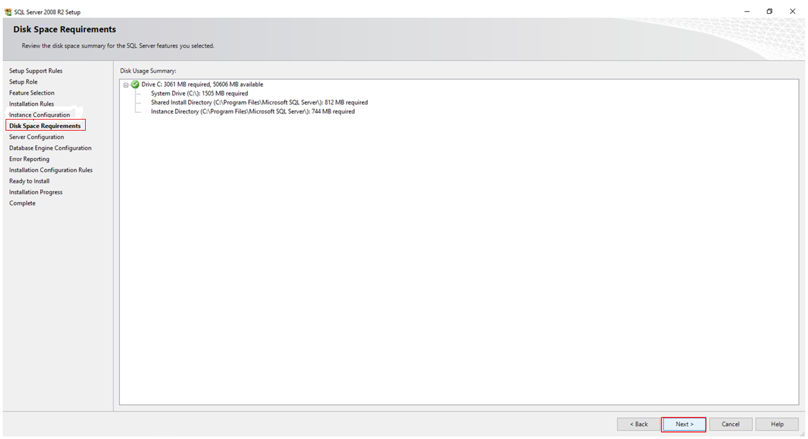 Disk space Requirment