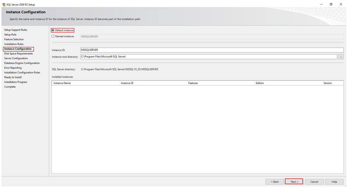  Instance  Configuration Default